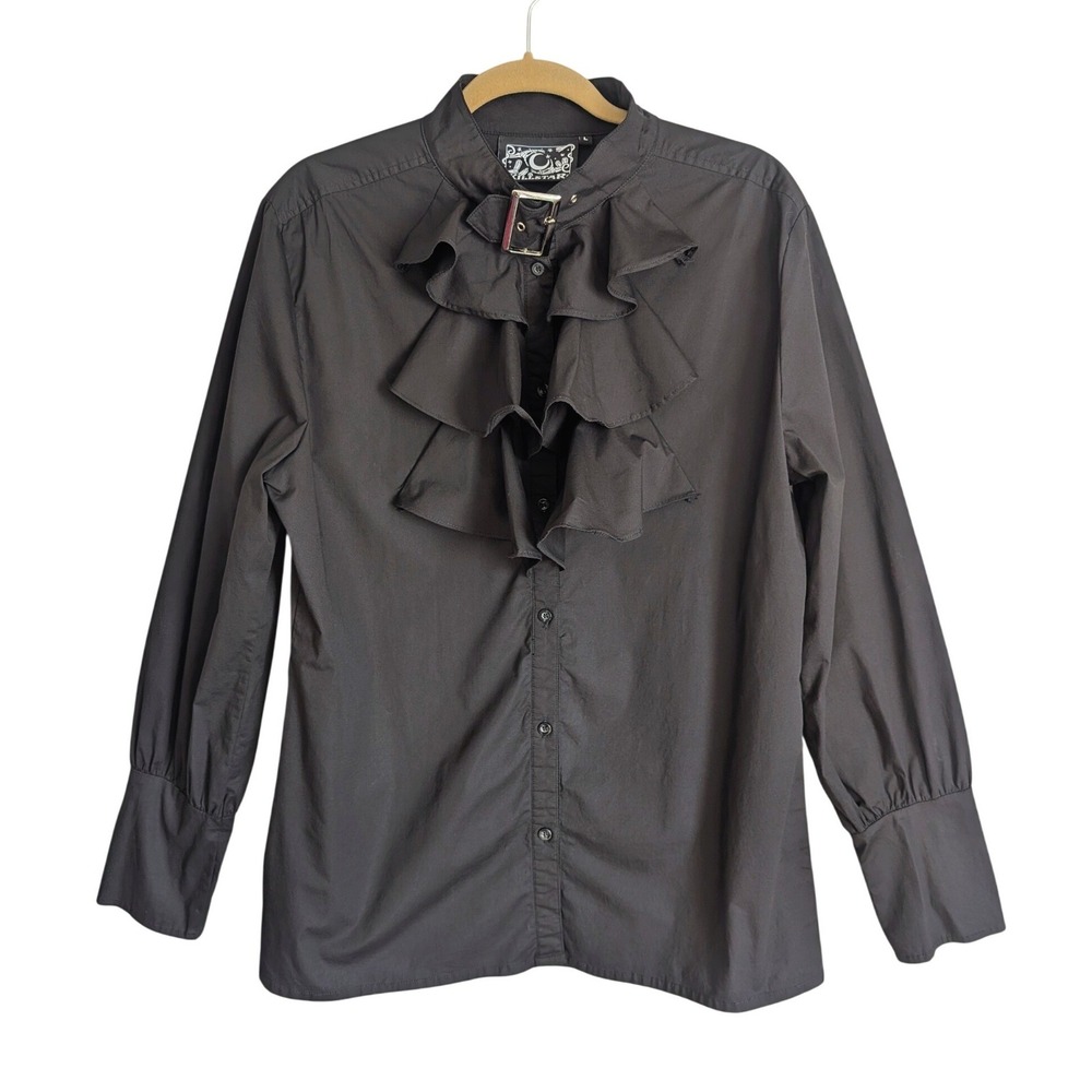 Killstar Whimsigoth Gothic Black Long Sleeve Ruffle Button Down Cotton Blouse